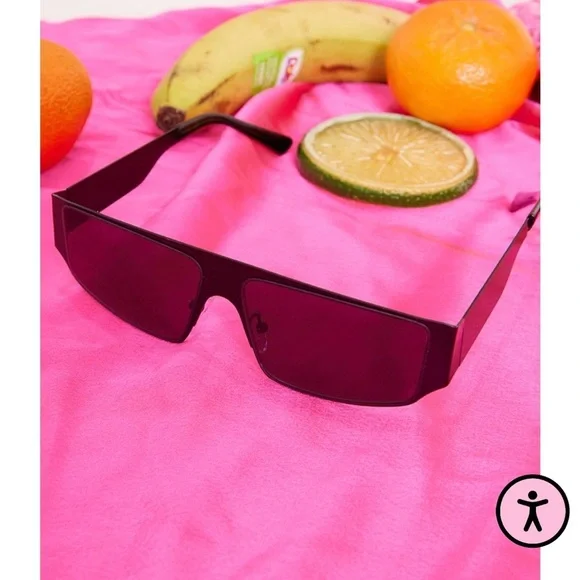 Pretty Little Thing Black Matte Metal Frame Slim Visor Sunglasses - Picture 2 of 8